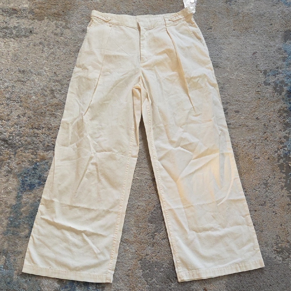 Lucky Brand Cotton Wide Leg Cream Pants - Picture 2 of 9
